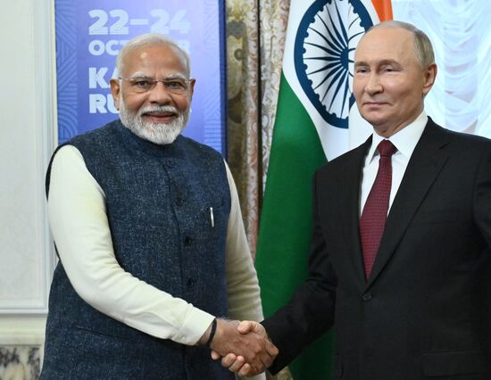 16th BRICS Summit. Russian President Vladimir Putin meets with Indian Prime Minister Narendra Modi