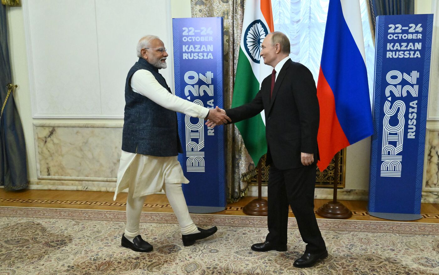 16th BRICS Summit. Russian President Vladimir Putin meets with Indian Prime Minister Narendra Modi