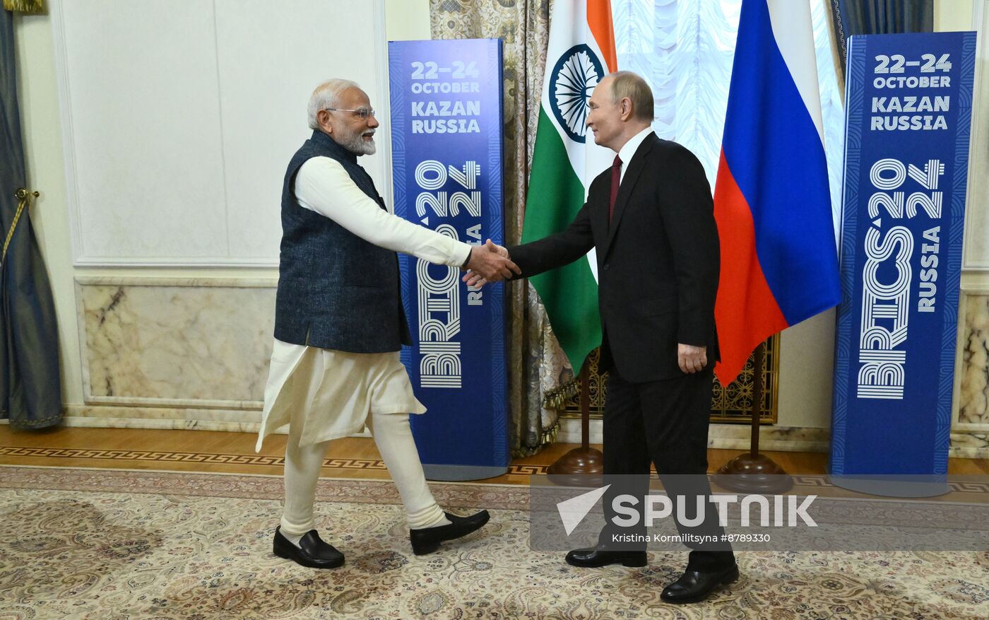 16th BRICS Summit. Russian President Vladimir Putin meets with Indian Prime Minister Narendra Modi