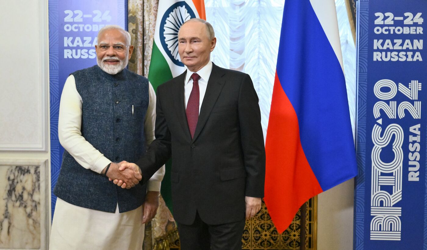 16th BRICS Summit. Russian President Vladimir Putin meets with Indian Prime Minister Narendra Modi