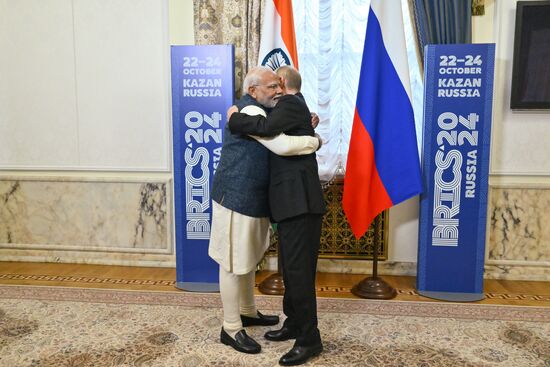 16th BRICS Summit. Russian President Vladimir Putin meets with Indian Prime Minister Narendra Modi