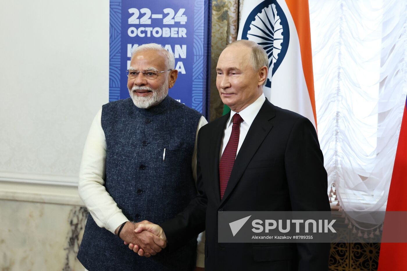 16th BRICS Summit. Russian President Vladimir Putin meets with Indian Prime Minister Narendra Modi