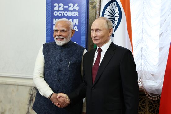 16th BRICS Summit. Russian President Vladimir Putin meets with Indian Prime Minister Narendra Modi