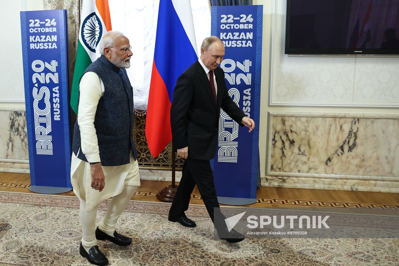 16th BRICS Summit. Russian President Vladimir Putin meets with Indian Prime Minister Narendra Modi