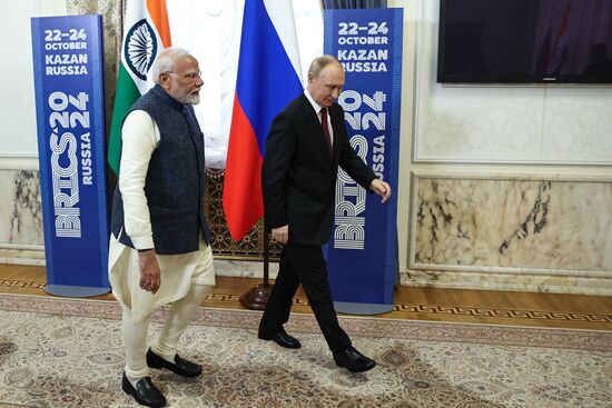 16th BRICS Summit. Russian President Vladimir Putin meets with Indian Prime Minister Narendra Modi