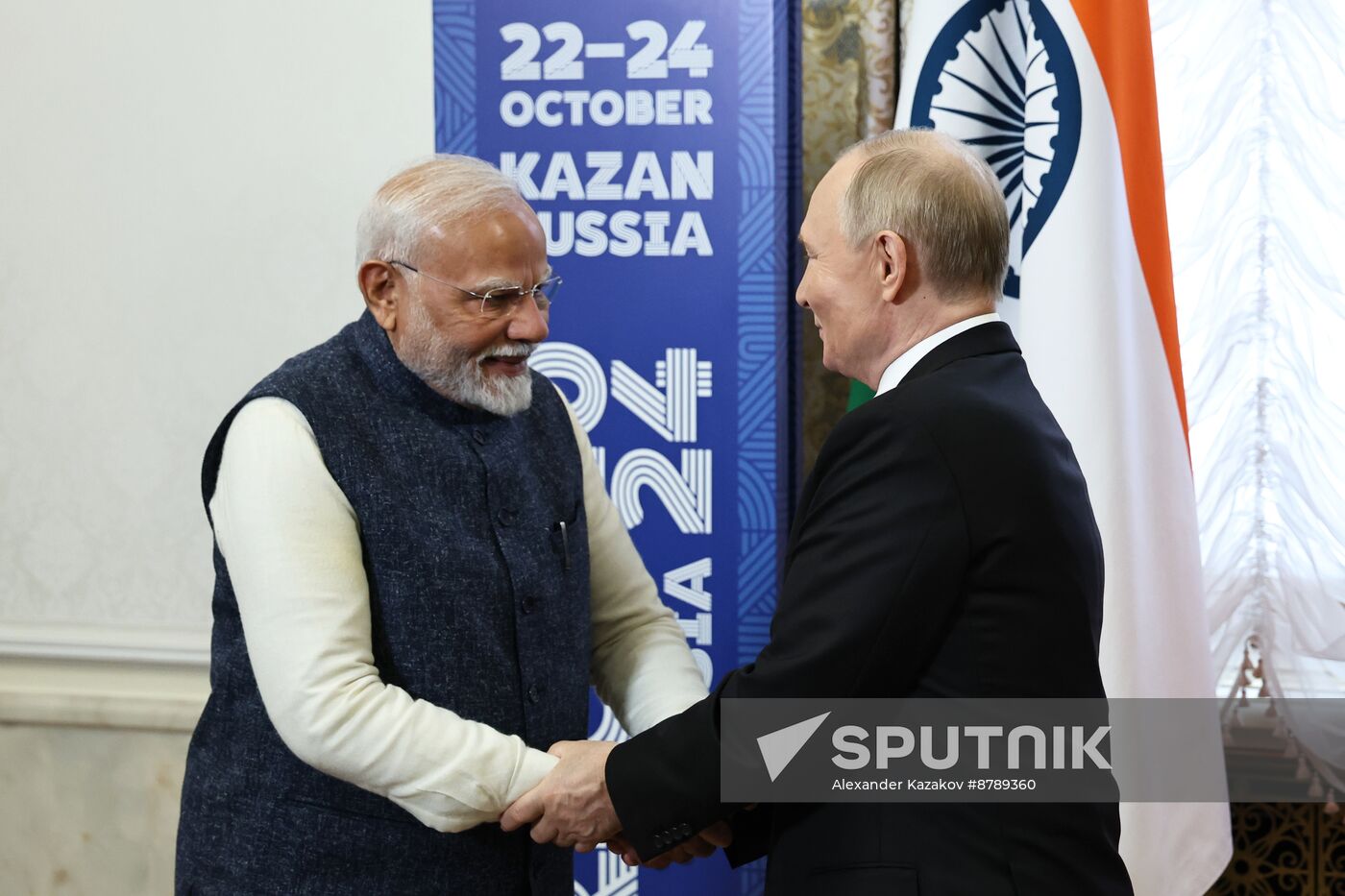 16th BRICS Summit. Russian President Vladimir Putin meets with Indian Prime Minister Narendra Modi