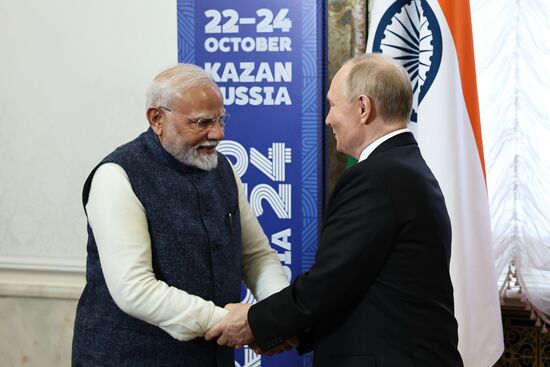 16th BRICS Summit. Russian President Vladimir Putin meets with Indian Prime Minister Narendra Modi