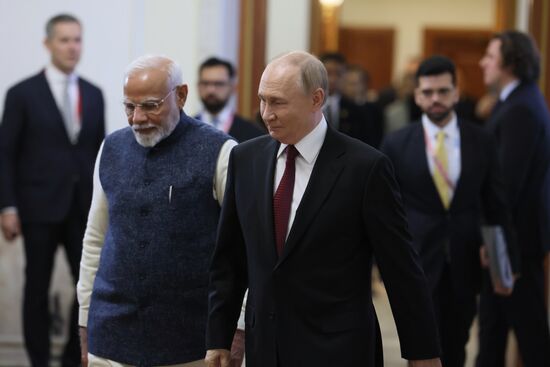 16th BRICS Summit. Russian President Vladimir Putin meets with Indian Prime Minister Narendra Modi