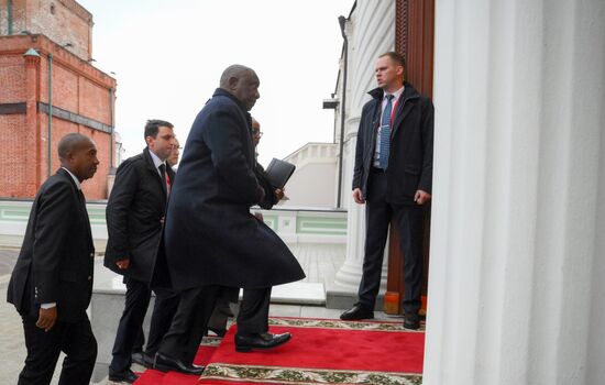 16th BRICS Summit. Russian President Vladimir Putin meets with President of South Africa Cyril Ramaphosa