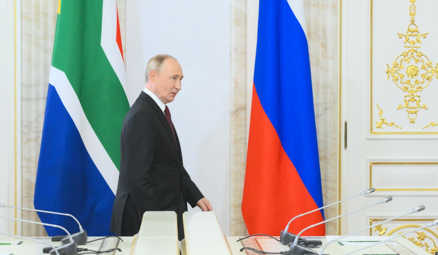 16th BRICS Summit. Russian President Vladimir Putin meets with President of South Africa Cyril Ramaphosa