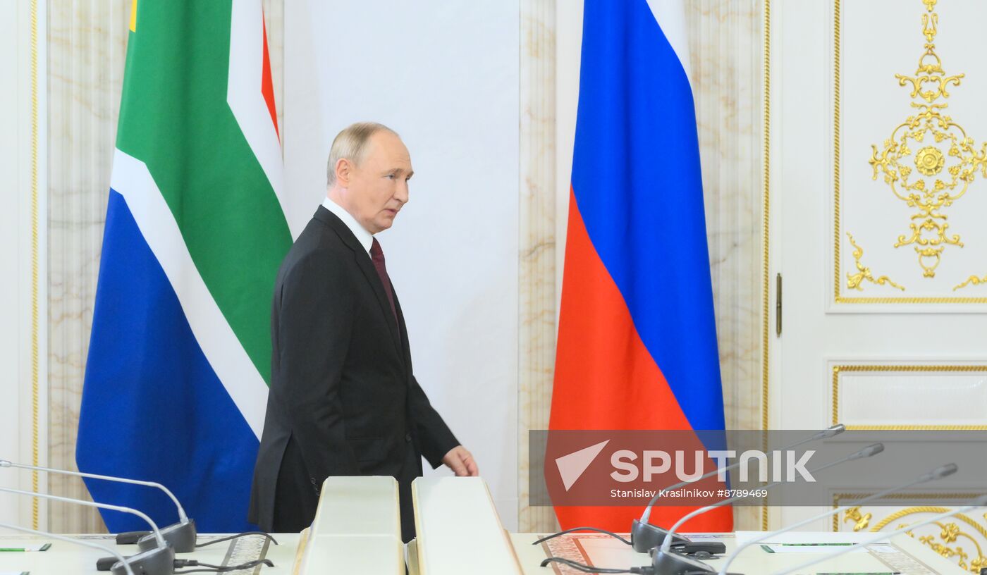 16th BRICS Summit. Russian President Vladimir Putin meets with President of South Africa Cyril Ramaphosa