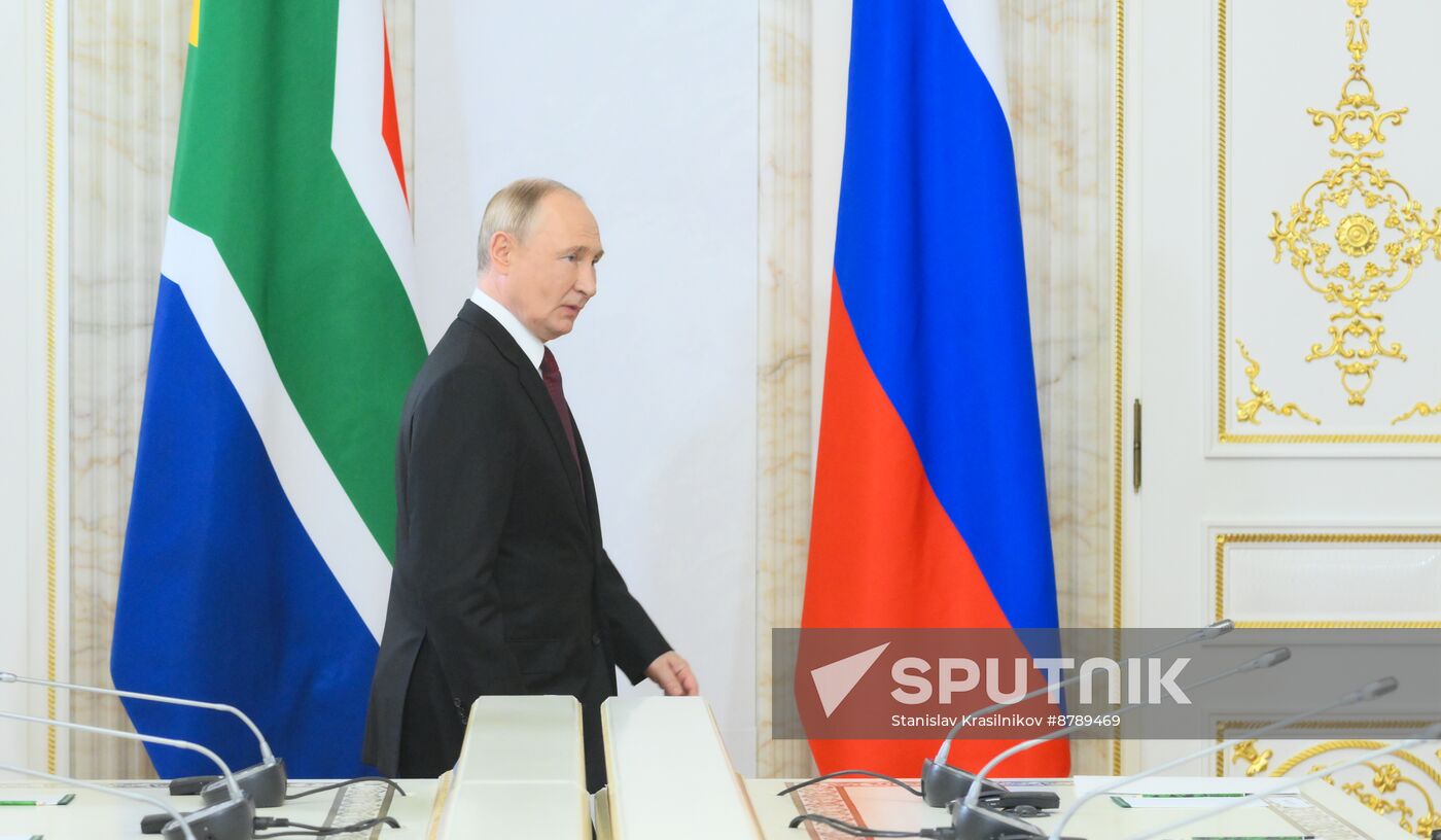 16th BRICS Summit. Russian President Vladimir Putin meets with President of South Africa Cyril Ramaphosa