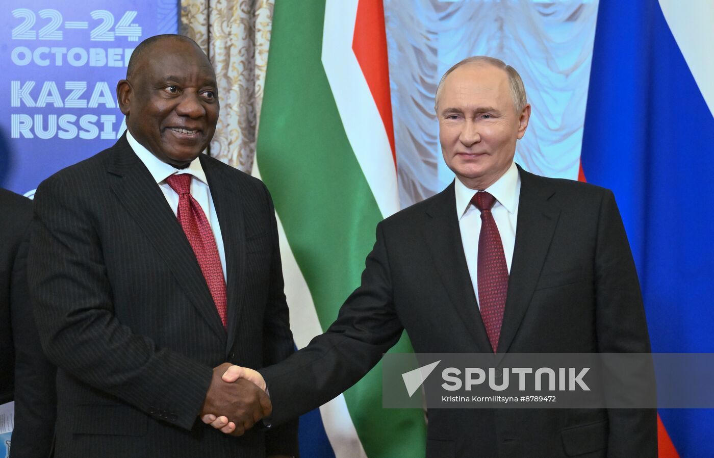 16th BRICS Summit. Russian President Vladimir Putin meets with President of South Africa Cyril Ramaphosa