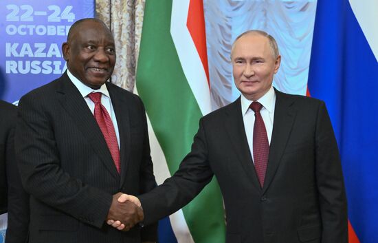 16th BRICS Summit. Russian President Vladimir Putin meets with President of South Africa Cyril Ramaphosa