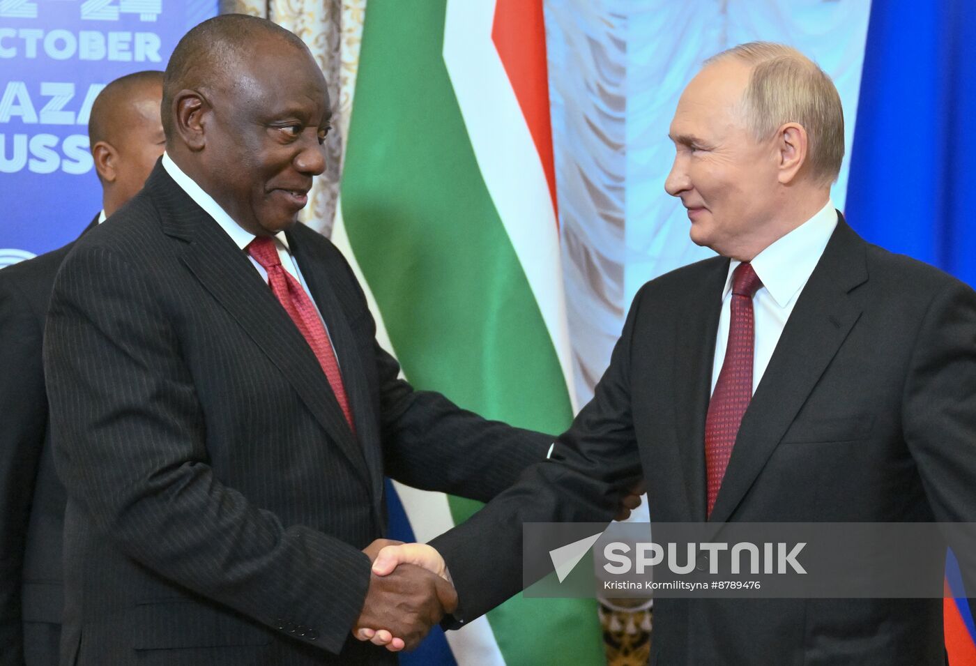 16th BRICS Summit. Russian President Vladimir Putin meets with President of South Africa Cyril Ramaphosa