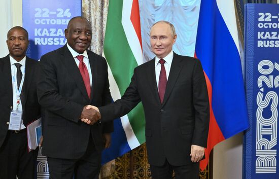 16th BRICS Summit. Russian President Vladimir Putin meets with President of South Africa Cyril Ramaphosa