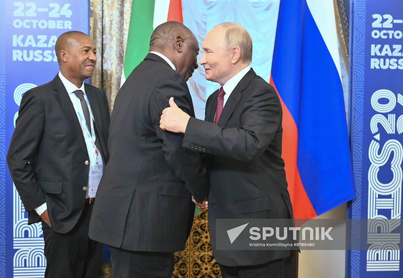 16th BRICS Summit. Russian President Vladimir Putin meets with President of South Africa Cyril Ramaphosa