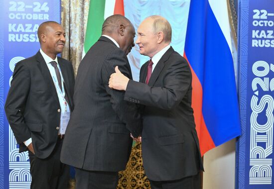 16th BRICS Summit. Russian President Vladimir Putin meets with President of South Africa Cyril Ramaphosa