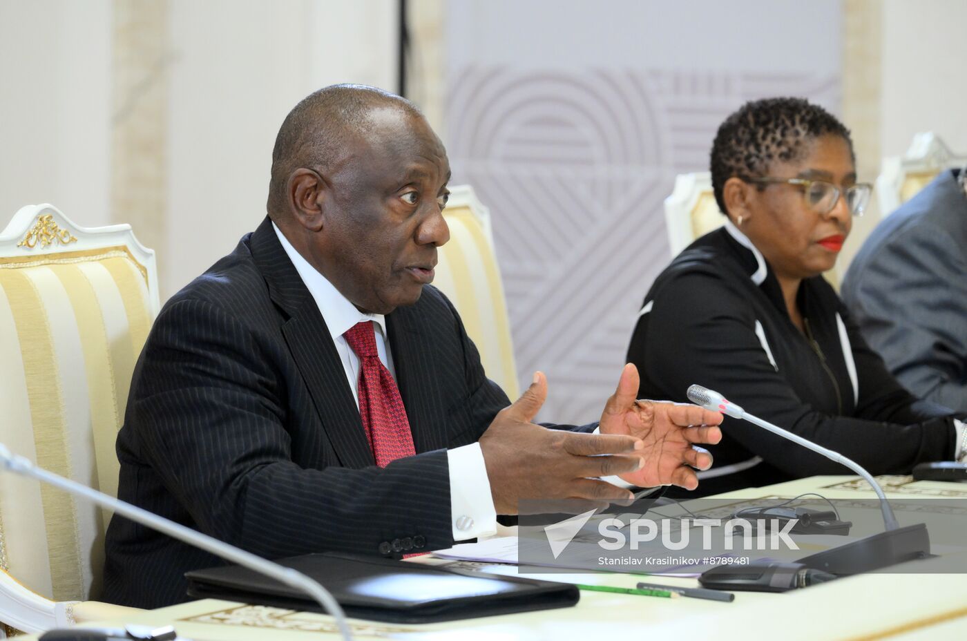 16th BRICS Summit. Russian President Vladimir Putin meets with President of South Africa Cyril Ramaphosa