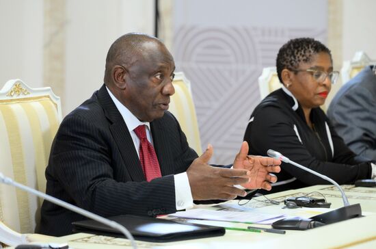 16th BRICS Summit. Russian President Vladimir Putin meets with President of South Africa Cyril Ramaphosa