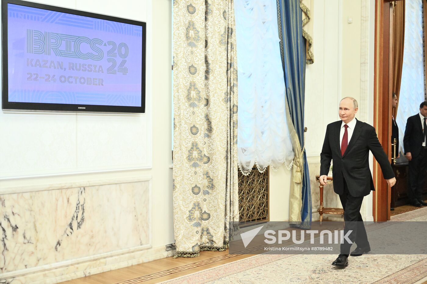 16th BRICS Summit. Russian President Vladimir Putin meets with President of South Africa Cyril Ramaphosa