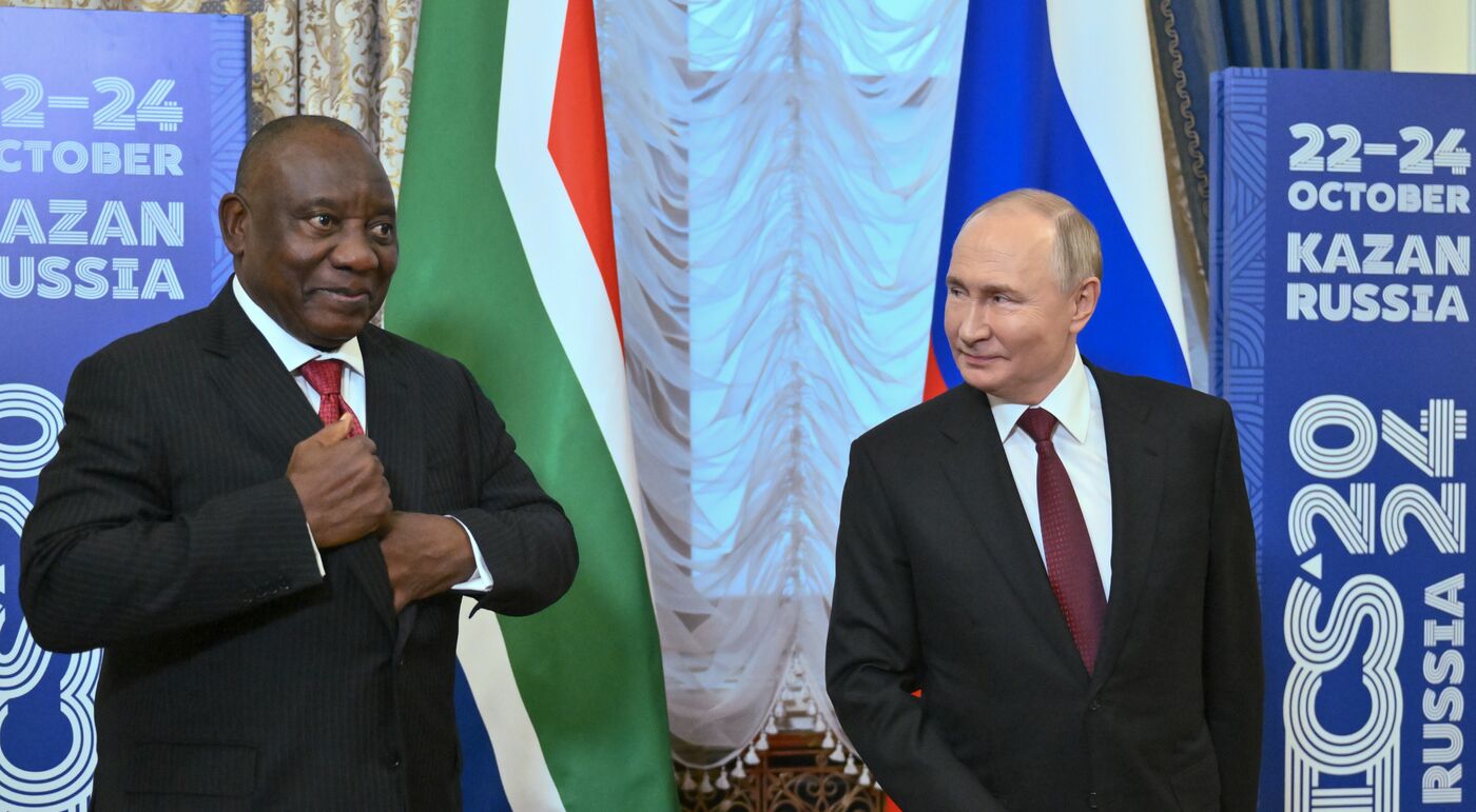 16th BRICS Summit. Russian President Vladimir Putin meets with President of South Africa Cyril Ramaphosa