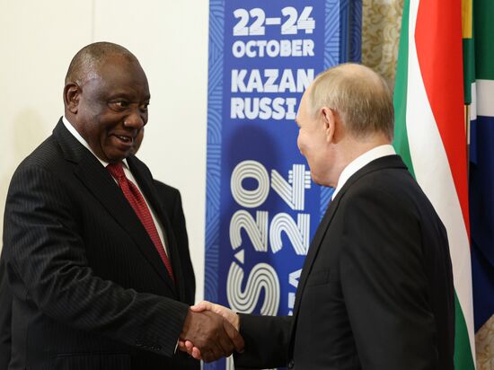 16th BRICS Summit. Russian President Vladimir Putin meets with President of South Africa Cyril Ramaphosa