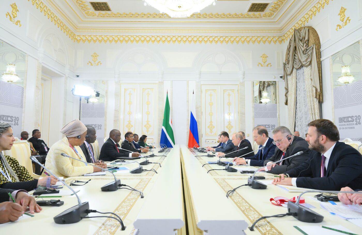 16th BRICS Summit. Russian President Vladimir Putin meets with President of South Africa Cyril Ramaphosa