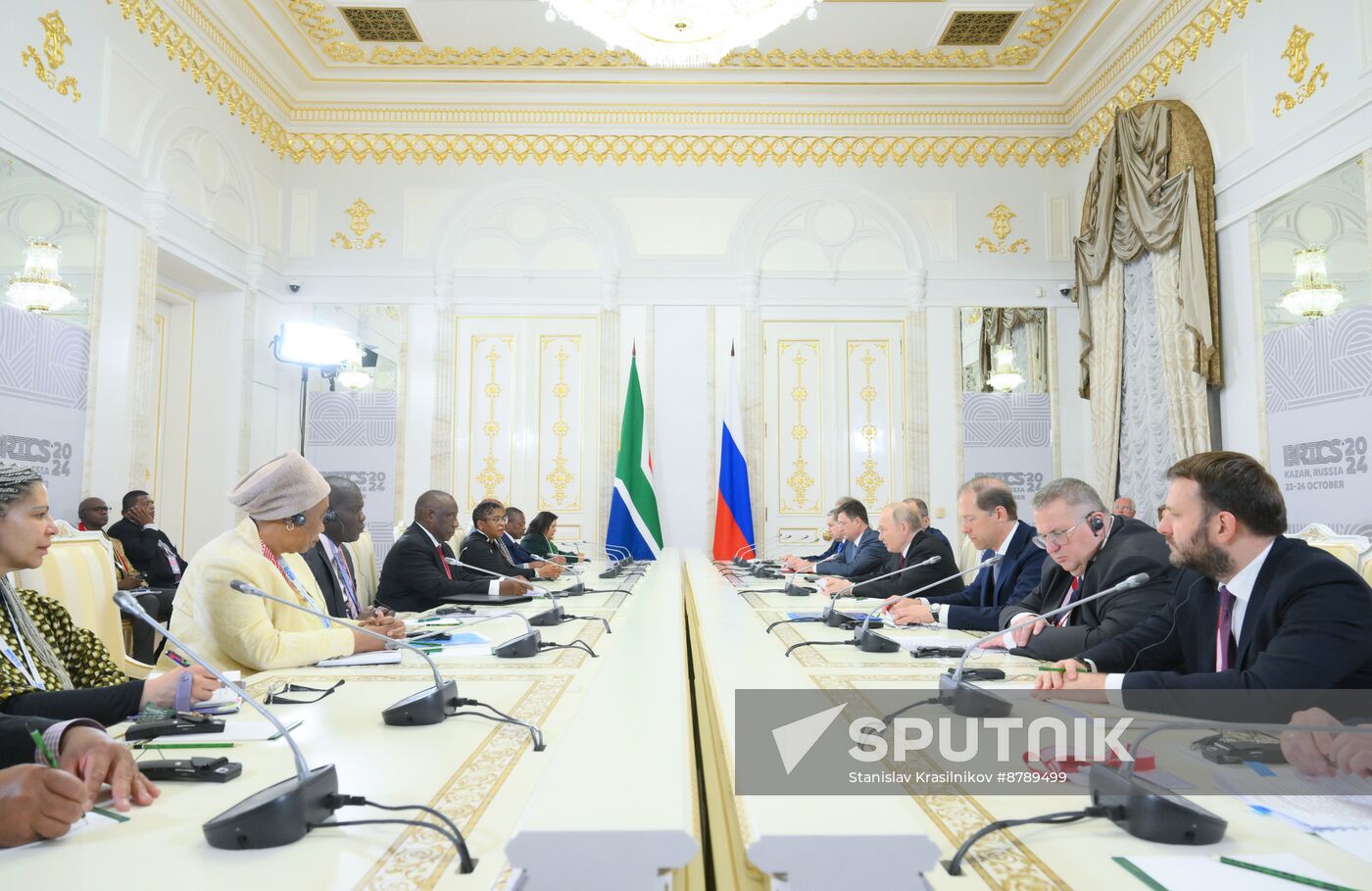 16th BRICS Summit. Russian President Vladimir Putin meets with President of South Africa Cyril Ramaphosa