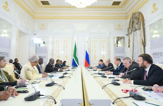 16th BRICS Summit. Russian President Vladimir Putin meets with President of South Africa Cyril Ramaphosa