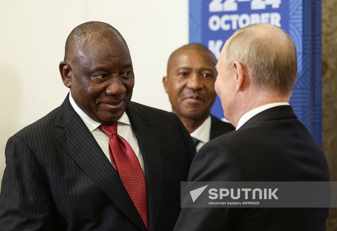 16th BRICS Summit. Russian President Vladimir Putin meets with President of South Africa Cyril Ramaphosa