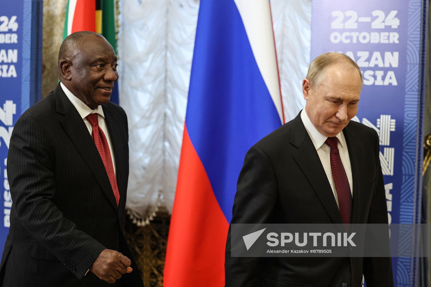 16th BRICS Summit. Russian President Vladimir Putin meets with President of South Africa Cyril Ramaphosa