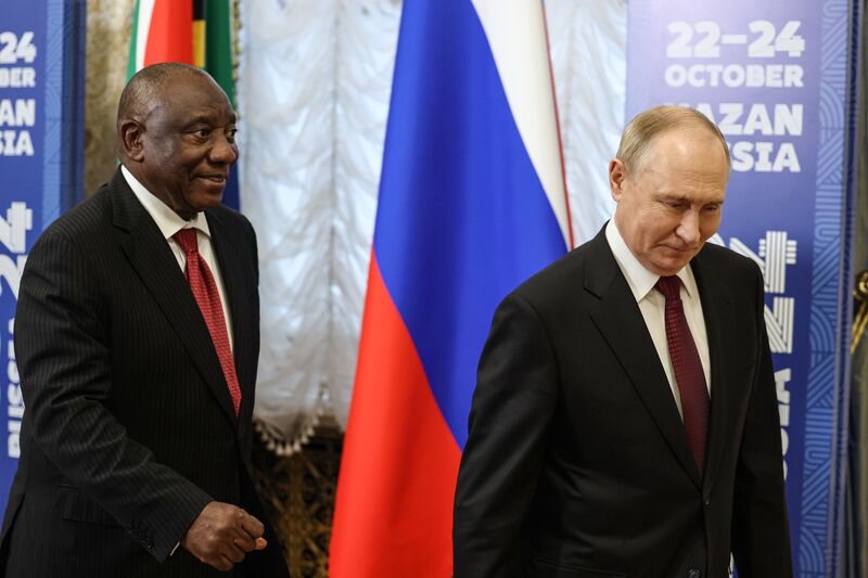 16th BRICS Summit. Russian President Vladimir Putin meets with President of South Africa Cyril Ramaphosa