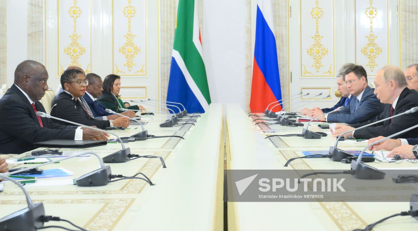 16th BRICS Summit. Russian President Vladimir Putin meets with President of South Africa Cyril Ramaphosa