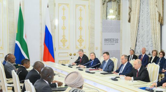 16th BRICS Summit. Russian President Vladimir Putin meets with President of South Africa Cyril Ramaphosa