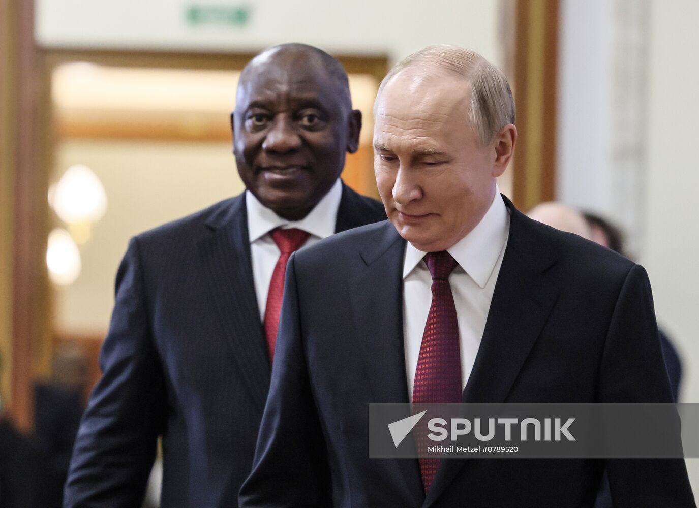 16th BRICS Summit. Russian President Vladimir Putin meets with President of South Africa Cyril Ramaphosa