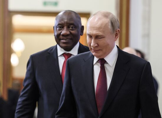 16th BRICS Summit. Russian President Vladimir Putin meets with President of South Africa Cyril Ramaphosa