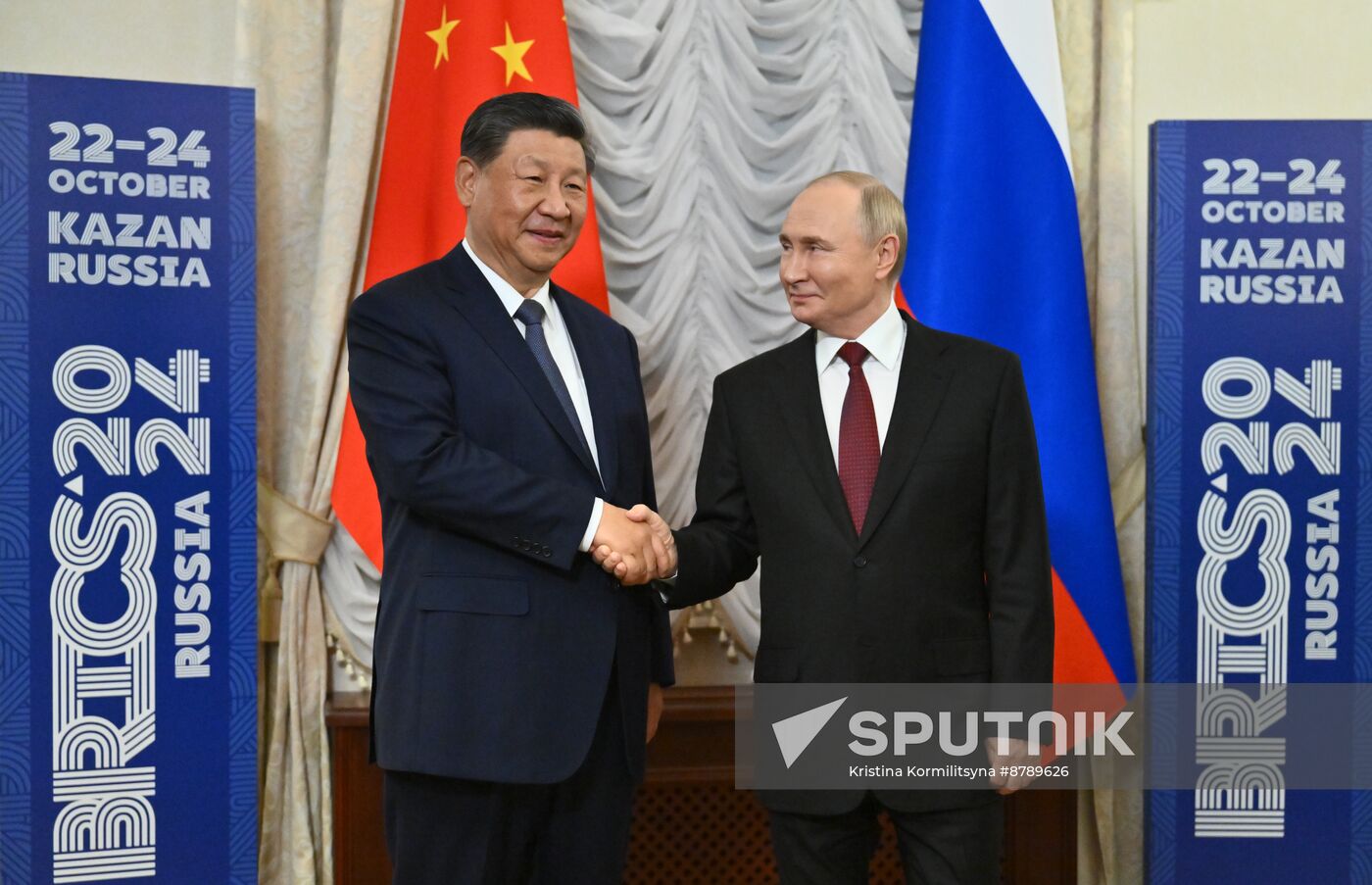 16th BRICS Summit. President Vladimir Putin meets with President of China Xi Jinping