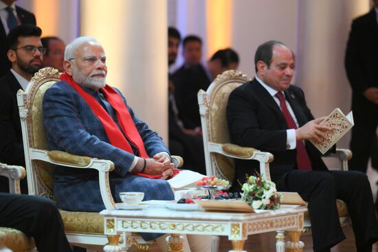 Prime Minister of India Narendra Modi and President of Egypt Abdel Fattah el-Sisi during a concert ahead of an informal lunch for the heads of BRICS delegations held as part of the 16th BRICS summit in Kazan. Location: Russia, Republic of Tatarstan, Kazan. Author: Alexey Nikolskiy. 16th BRICS Summit. Informal lunch for the heads of BRICS delegations