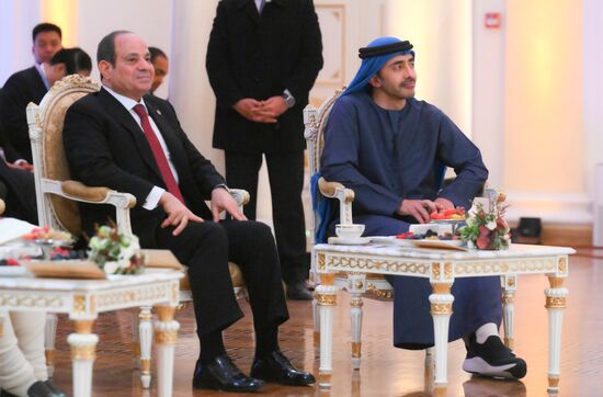 President of Egypt Abdel Fattah el-Sisi and UAE Foreign Minister Sheikh Abdullah bin Zayed Al Nahyan during a concert ahead of an informal lunch for the heads of BRICS delegations held as part of the 16th BRICS summit in Kazan. Location: Russia, Republic of Tatarstan, Kazan. Author: Alexey Nikolskiy. 16th BRICS Summit. Informal lunch for the heads of BRICS delegations