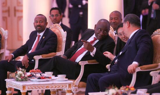 From left: Prime Minister of Ethiopia Abiy Ahmed Ali, President of South Africa Cyril Ramaphosa, and President of China Xi Jinping during a concert ahead of an informal lunch for the heads of BRICS delegations held as part of the 16th BRICS summit in Kazan. Location: Russia, Republic of Tatarstan, Kazan. Author: Alexandr Kryazhev. 16th BRICS Summit. Informal lunch for the heads of BRICS delegations