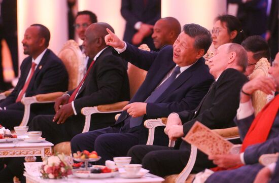 President of China Xi Jinping and President of Russia Vladimir Putin during a concert ahead of an informal lunch for the heads of BRICS delegations held as part of the 16th BRICS summit in Kazan. Location: Russia, Republic of Tatarstan, Kazan. Author: Alexandr Kryazhev. 16th BRICS Summit. Informal lunch for the heads of BRICS delegations