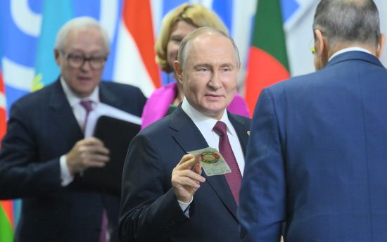 Russian President Vladimir Putin after an expanded format meeting of heads of delegations at the 16th BRICS Summit in Kazan, Republic of Tatarstan, Russia. Location: Russia, Republic of Tatarstan, Kazan. Author: Stanislav Krasilnikov. 16th BRICS summit. Expanded meeting of BRICS heads of delegation