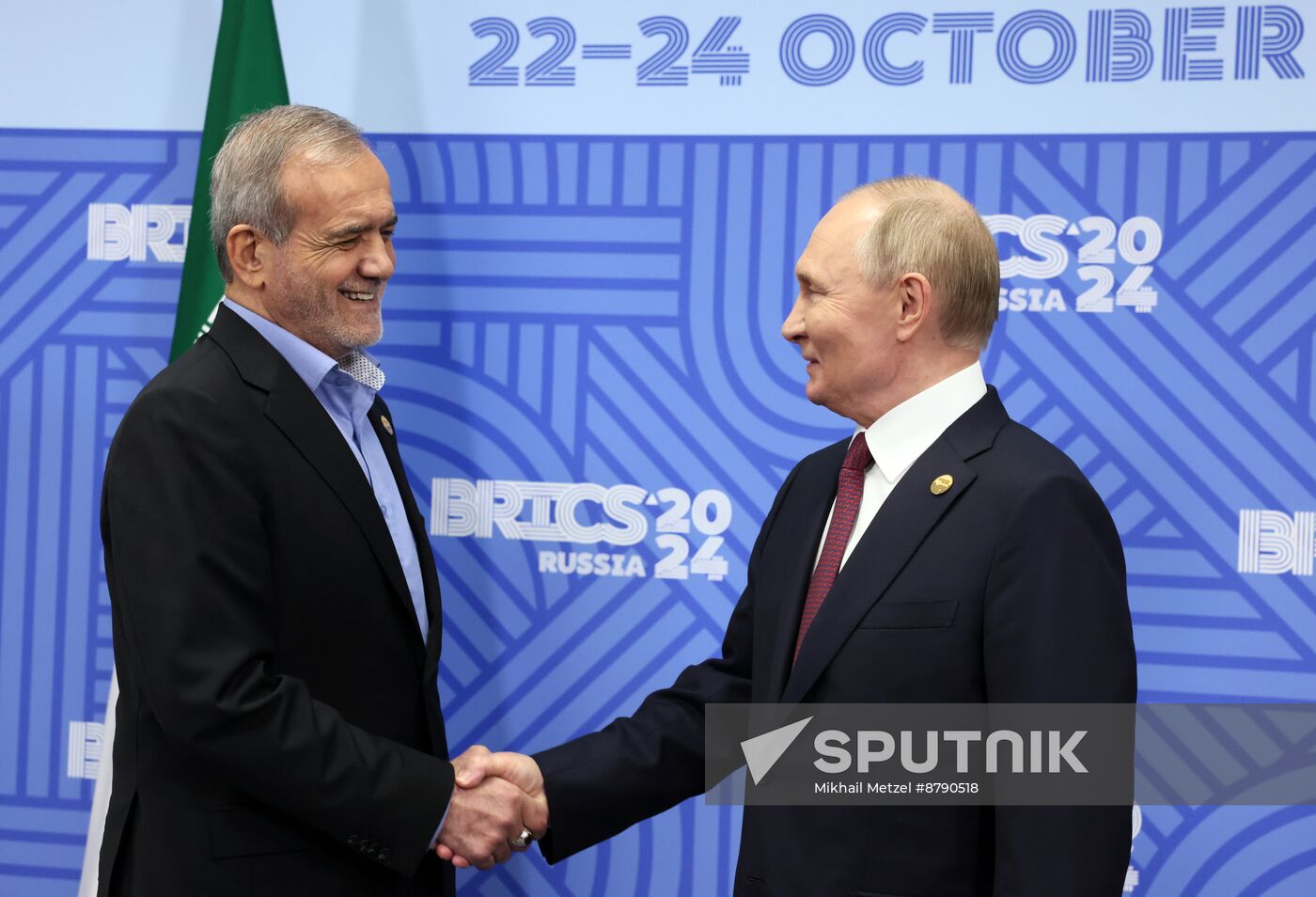 16th BRICS Summit. President of Russia Vladimir Putin meets with President of Iran Masoud Pezeshkian