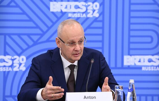 Russian Presidential Adviser Anton Kobyakov at the briefing during the 16th BRICS Summit in Kazan. Location: Russia, Republic of Tatarstan, Kazan. Author: Kirill Zykov. 16th BRICS Summit. Briefing by Russian Presidential Adviser Anton Kobyakov