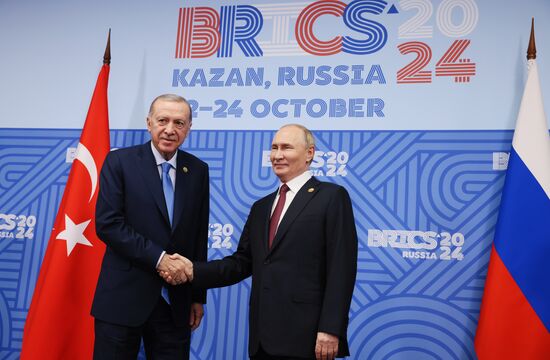 16th BRICS Summit. President of Russia Vladimir Putin meets with President of Turkiye Recep Tayyip Erdogan