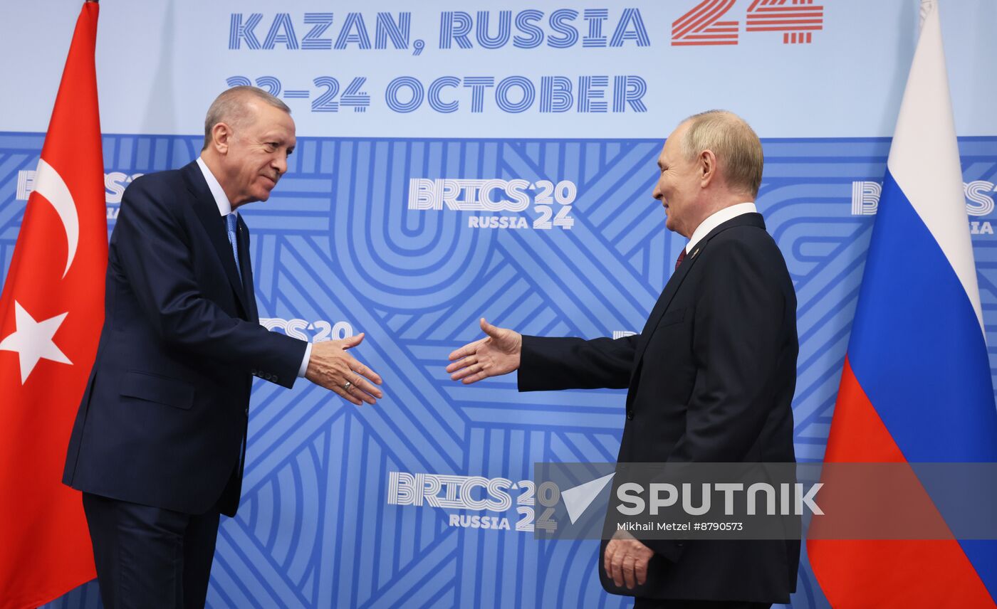 16th BRICS Summit. President of Russia Vladimir Putin meets with President of Turkiye Recep Tayyip Erdogan