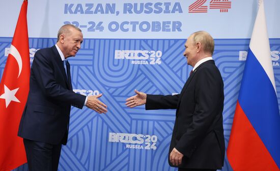 16th BRICS Summit. President of Russia Vladimir Putin meets with President of Turkiye Recep Tayyip Erdogan