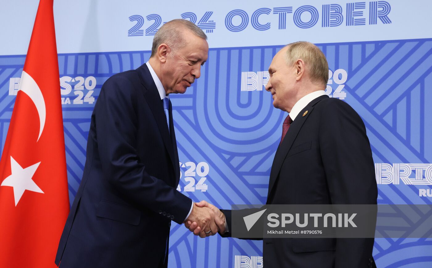 16th BRICS Summit. President of Russia Vladimir Putin meets with President of Turkiye Recep Tayyip Erdogan