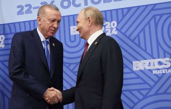 16th BRICS Summit. President of Russia Vladimir Putin meets with President of Turkiye Recep Tayyip Erdogan